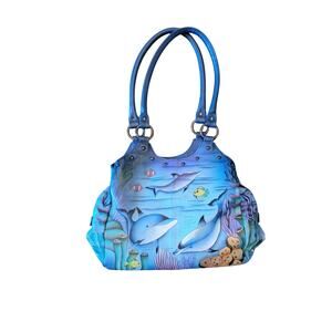 Anuschka Hand-Painted Leather Dolphin Shoulder Bag